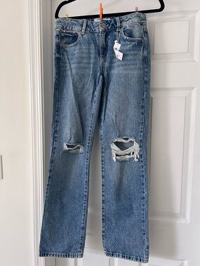 Garage Light Blue Distressed Straight-Leg Jeans